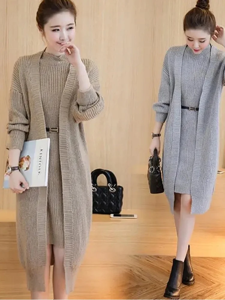 

Весенне-осенний женский длинный вязаный свитер, мягкий уютный открытый кардиган, модный цельный свободный кардиган из полиэфирного волокна