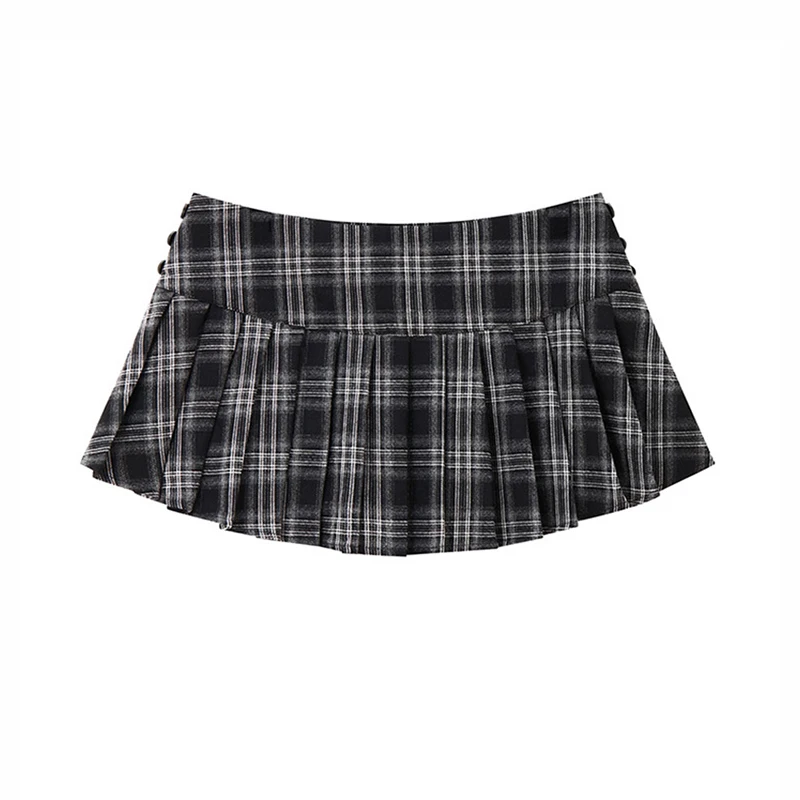 American Plaid Mini Skirt Women Vintage Hottie Low Waist Summer Pleated Skirt Preppy Style Retro All Match Streetwear Skirt New