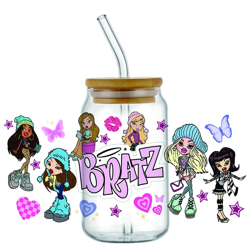 

Fashion Girl 16oz Libbey Glasses Wraps Cup DIY Waterproof Easy To Use Custom Decals UV DTF Cartoon 3D Transfer Sticker