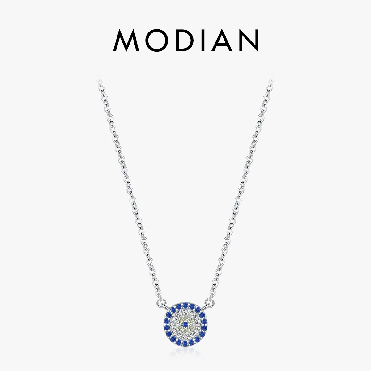 

MODIAN 925 Sterling Silver Dazzling Blue Clear CZ Pendant Necklace Link Chain For Women Delicate Birthday Gift Fine Jewelry