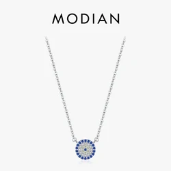 MODIAN 925 Sterling Silver Dazzling Blue Clear CZ Pendant Necklace Link Chain For Women Delicate Birthday Gift Fine Jewelry