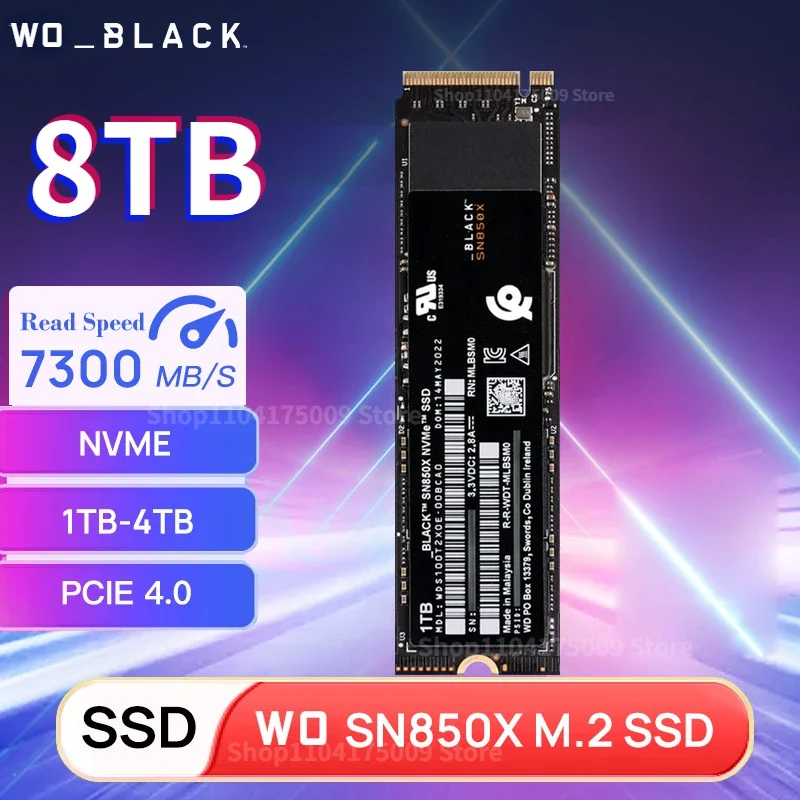 

Новый 8TB Western SN850X 1TB 2 ТБ 4TB WO_BLACK M.2 2280 NVMe PCIe Gen 4,0x4 SSD твердотельный накопитель для игрового компьютера ноутбука PS5