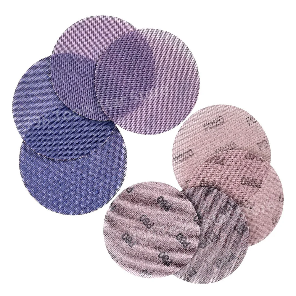 50PCS 5 Inch/125mm Ceramic Mesh Sandpaper, Dustless Hook & Loop Backing Purple Sanding Discs for Drywall,Wood, Automotive Paint