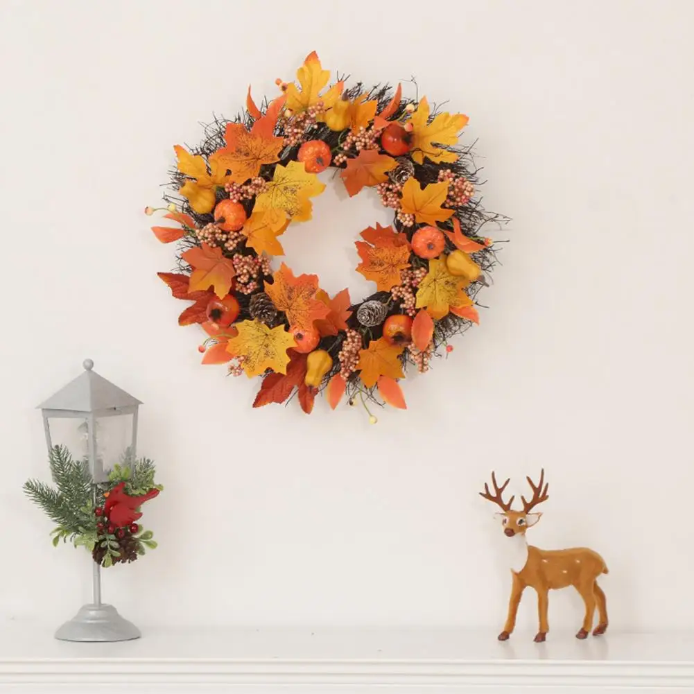 Halloween Wreath Front Door Wreath Vibrant Maple Leaf Wreath Realistic Non-fading Front Door Garland Decoration with Easy