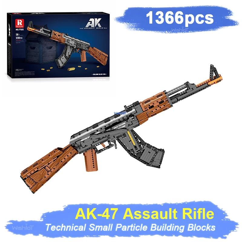 

77005 AK-47 Assault Rifle Model 1366Pcs Military Guns Series DIY Small Particle Toys Building Blocks Gift For Boy