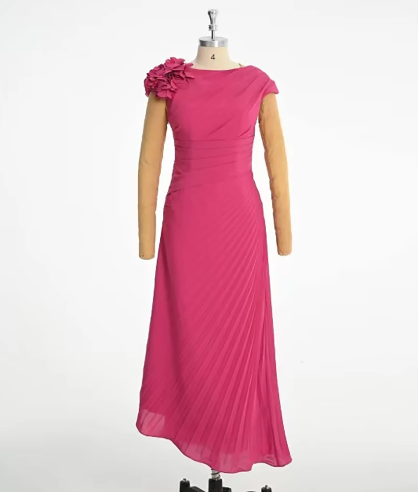 Robe de soirée trapèze en Jersey, personnalisée, exquise, fleurs 3D, haute qualité, col rond, longueur cheville, manches courtes, robes de célébrité