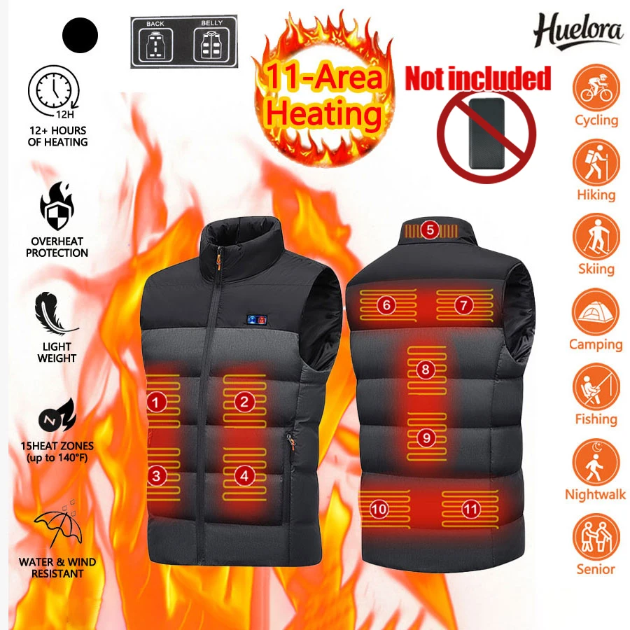 

Жилет с подогревом, зимний 11-зонный жилет с подогревом, мужская умная электрическая куртка без рукавов, женское теплое пальто (в комплект входит Power Bank)