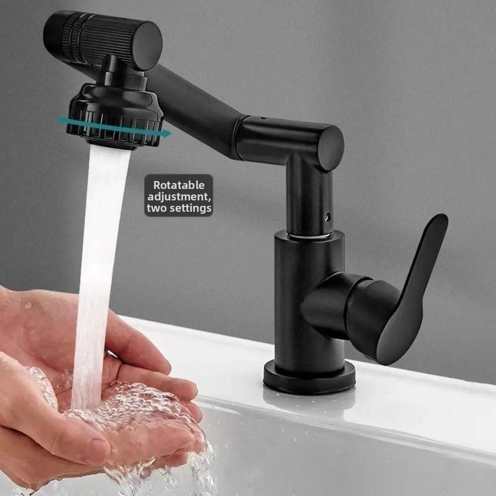 

Универсальный роботизированный кран с ручкой, регулируемый водосберегающий двухрежимный кран, металлический цвет, керамический сердечник клапана 360° ° Вращающийся кран