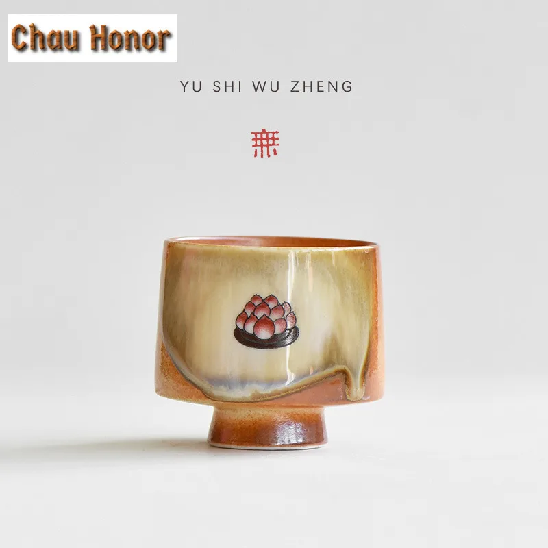 80ml Mural Treasure Flower Coarse Pottery Teacup Handmade Tea Bowl Cups Tea-tasting Fragrance Cup Jianzhan Master Cups Teaware