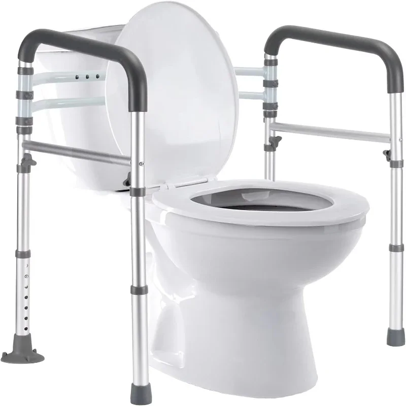 Adjustable detachable toilet safety frame with handle for the elderly and disabled to fit most toilet bathroom safety devices