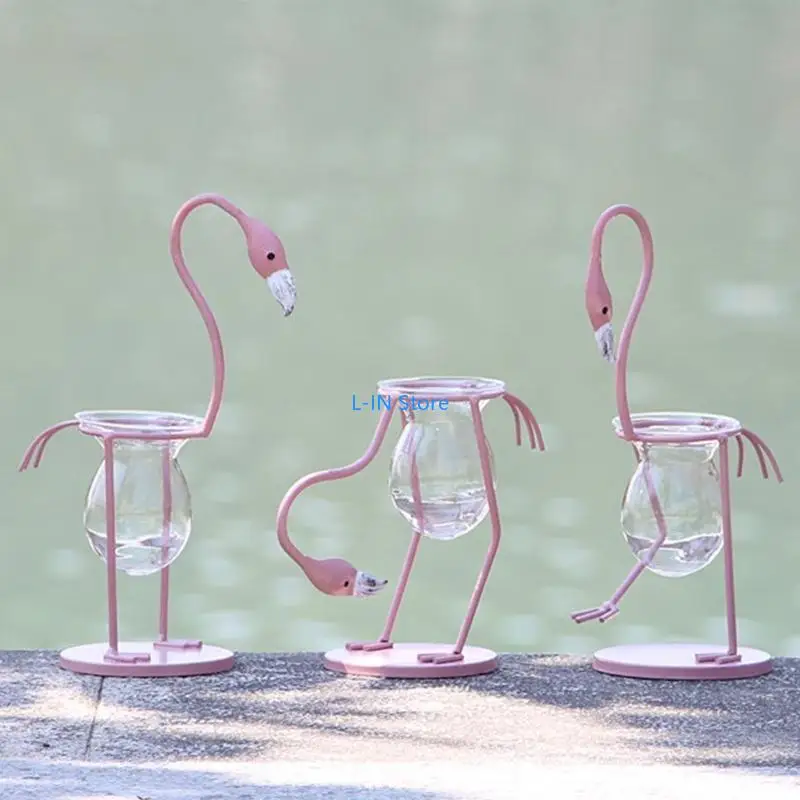 Flamingo شكل الزجاج الزجاجية النباتية أونساي إنساي إنساي زهرة زهرة الزفاف الزفاف hristmas المنزل deessor