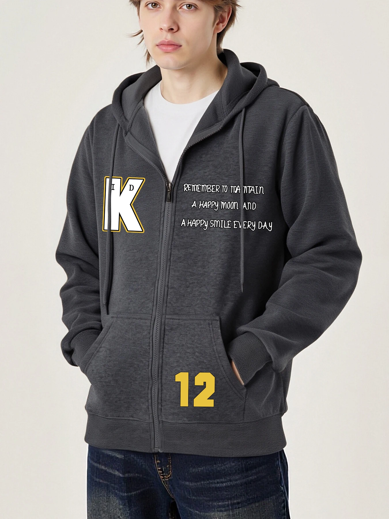 

Мужские куртки на молнии с принтом Happy Moon And K 12, осенние теплые свободные повседневные флисовые модные толстовки унисекс с длинными рукавами