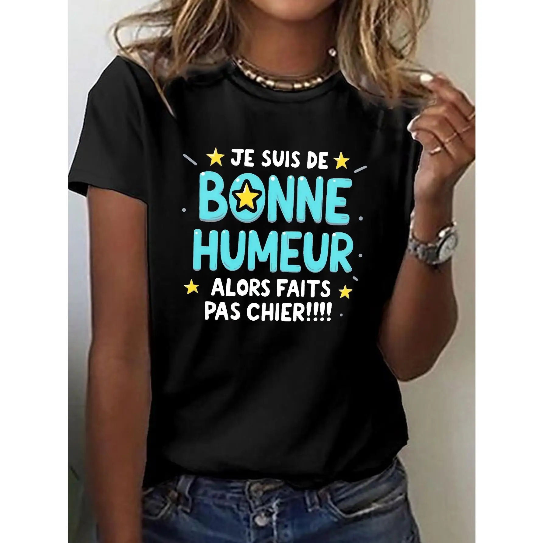 

Funny French Quote T-Shirt Je Suis De Bonne Humeur Graphic Print Oversized Casual Gift Tee for Women S-3XL