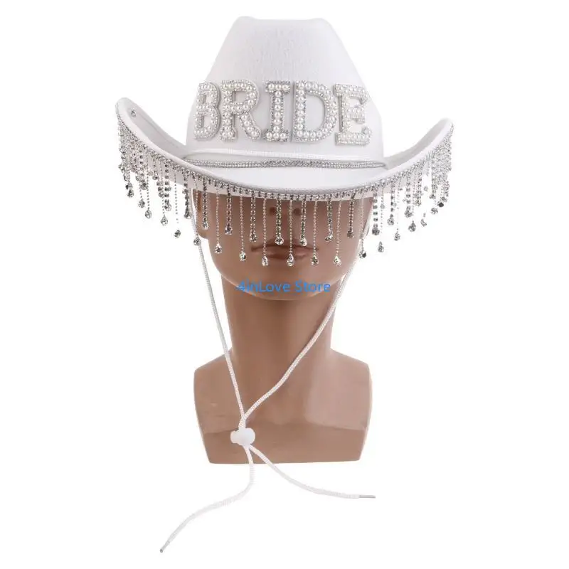 T4MD Woman Hat BRIDE Letter Elegant Cowgirl Hat Bride Wedding Party Sunproof Hat