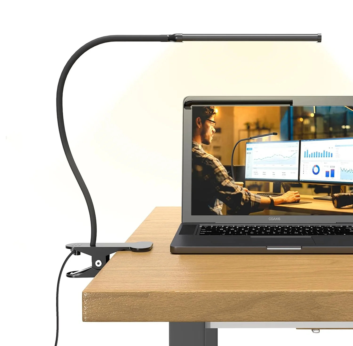 40CM Clip Reading Light LED Desk Lamp USB 5V Dimming Indoor Study Desk Computer Screen Light 5 Brightness Levels 360° Flexible