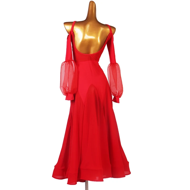 فستان رقص نسائي قياسي بدون أكتاف ملابس رقص قاعة الرقص أداء الفالس فساتين طويلة للسيدات أسود أحمر أزرق 4477