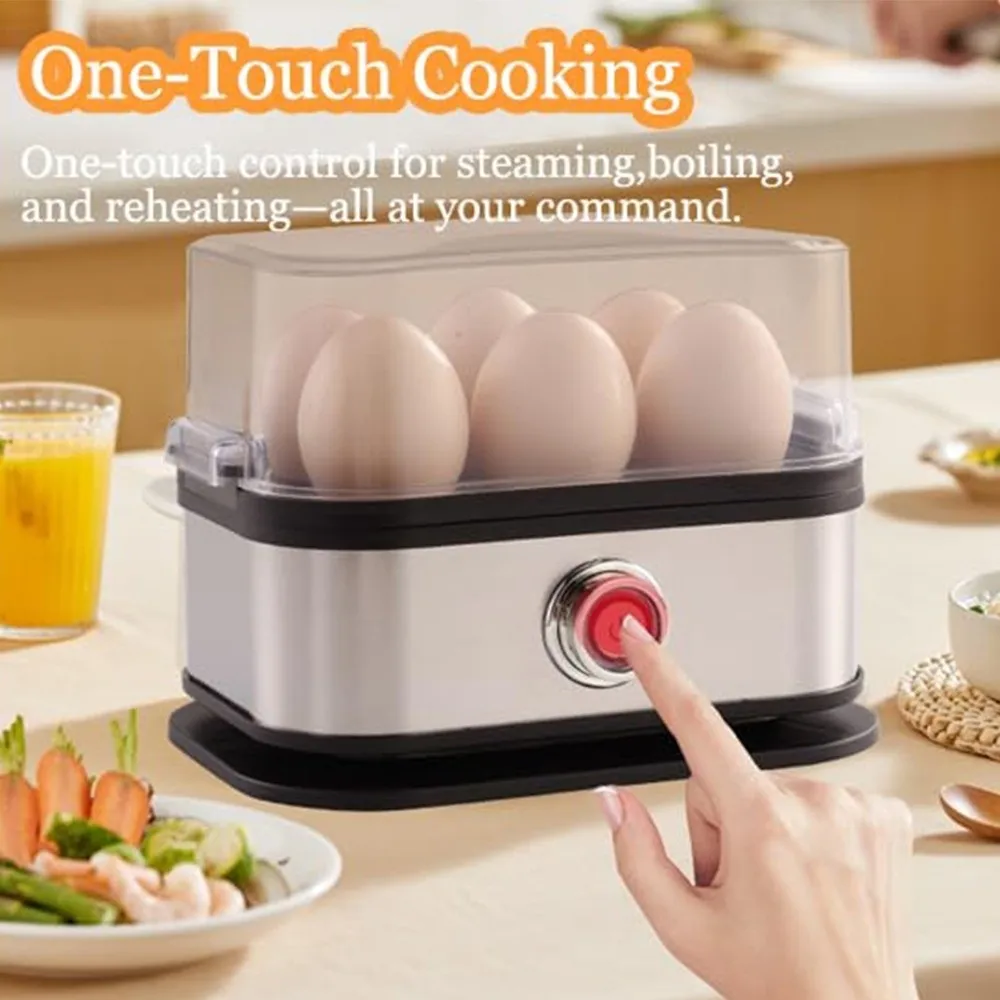 200W Power Eggs Boiler 6 Eggs Capacity Auto Shut-Off Smart Egg Cooker Space Saving Stainless Steel Rapid Egg Cooker