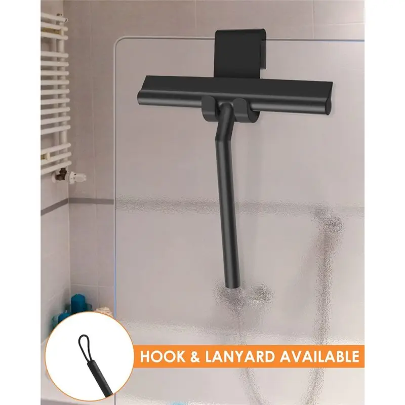 ABFS Silicone Shower Squeegee with Hook & Lanyard, Black Window Glass , Mirror Screen Wiper, Multi Cleaner - view 6