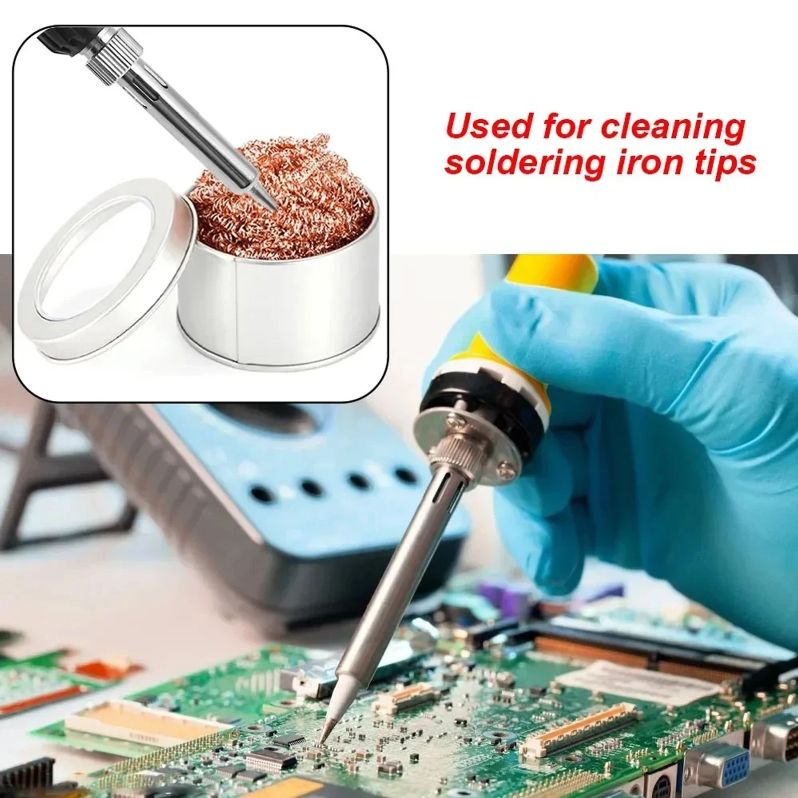Coppered Wire Cleaning Ball Iron Nibs Soldering Waste Absorption Iron Nib Cleaner De-Soldering Steel Wire Ball With Metal Box
