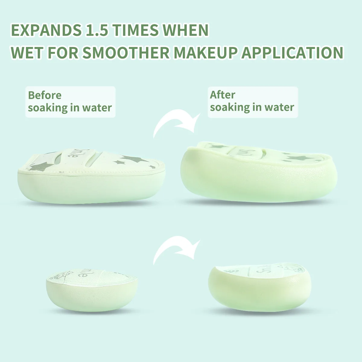 مجموعة منتفخة مكونة من 3 قطع، بما في ذلك نفخة خضراء كبيرة واحدة + نفخة مفصلة + 1 صندوق تخزين، خيار جيد لأدوات التجميل