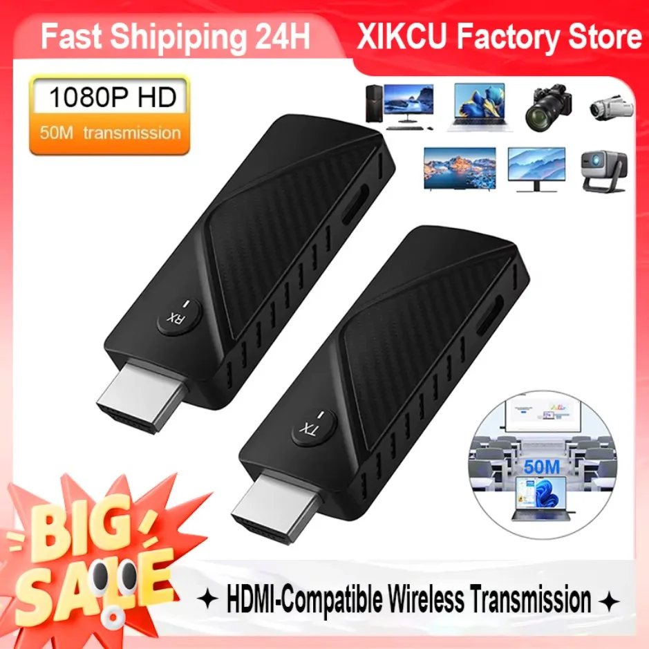 

XIKCU 50M 1080P HDMI-Compatible Wireless Video Transmitter and Receiver Extender Display Adapter For Projector Monitor Laptops