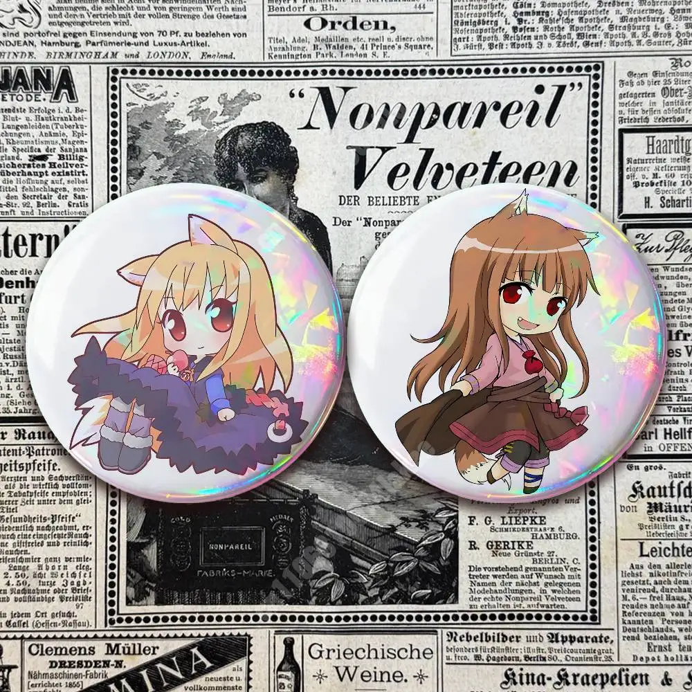 S-Spice and W-Wolf Holo The Wise Wolf Button Badge 2PC Sets for Bags & Clothes & Accessories Metal Pin Vibrant Collection
