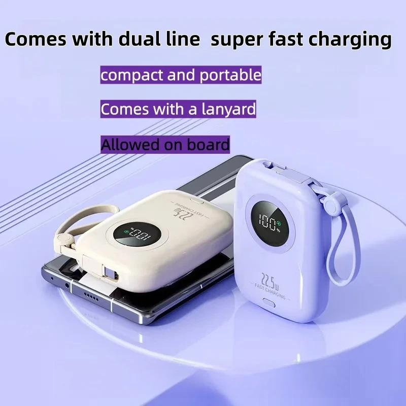 

Портативный внешний аккумулятор 22.5W 20000mAh с кабелем Type-C, двусторонняя быстрая зарядка, мини-пауэрбанк для iPhone 15, 13, Xiaomi 14, Samsung, Huawei