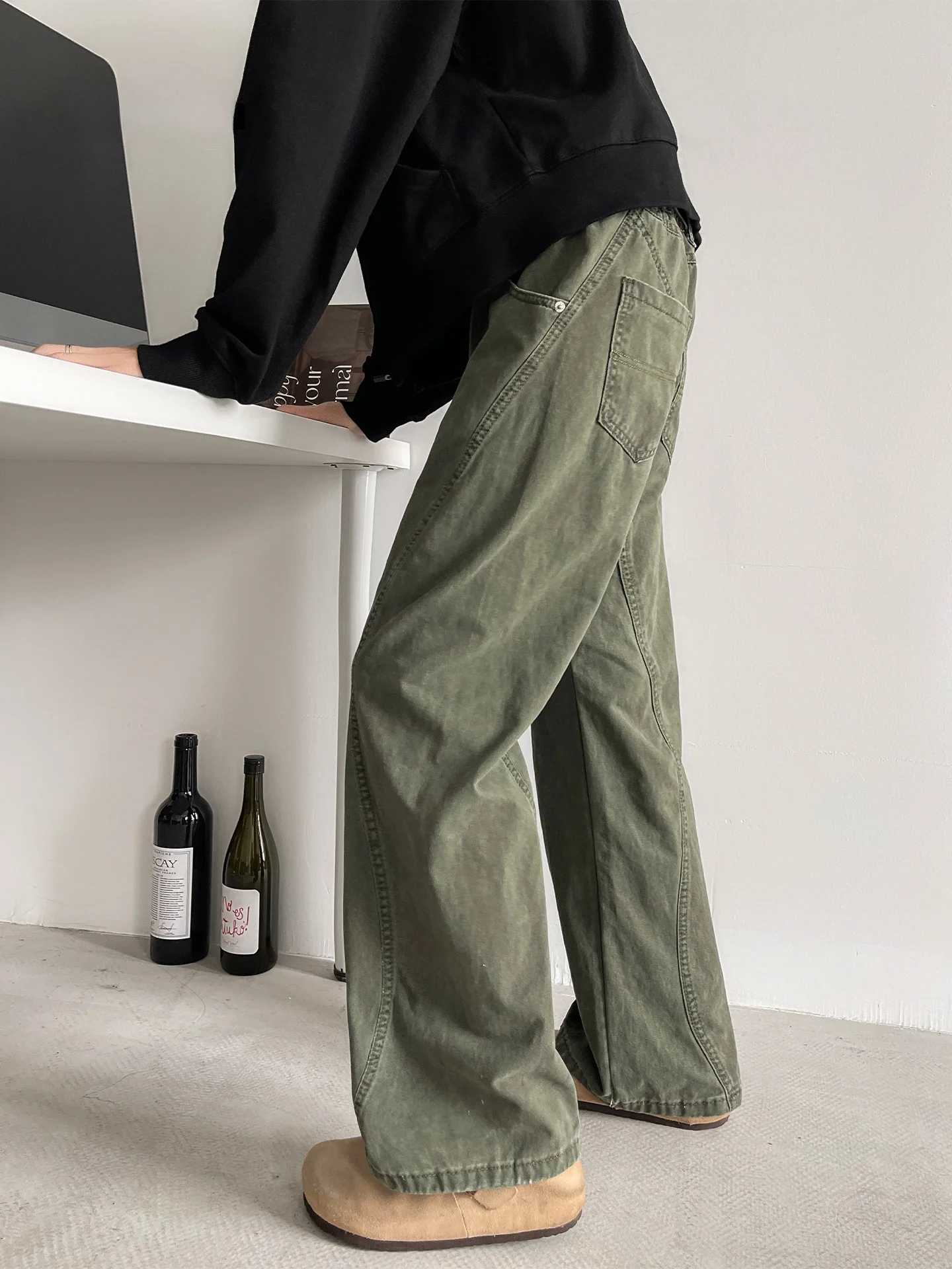 

Американские рабочие брюки в стиле пэчворк, мужские свободные прямые брюки с широкими штанинами, повседневные брюки для весны и осени