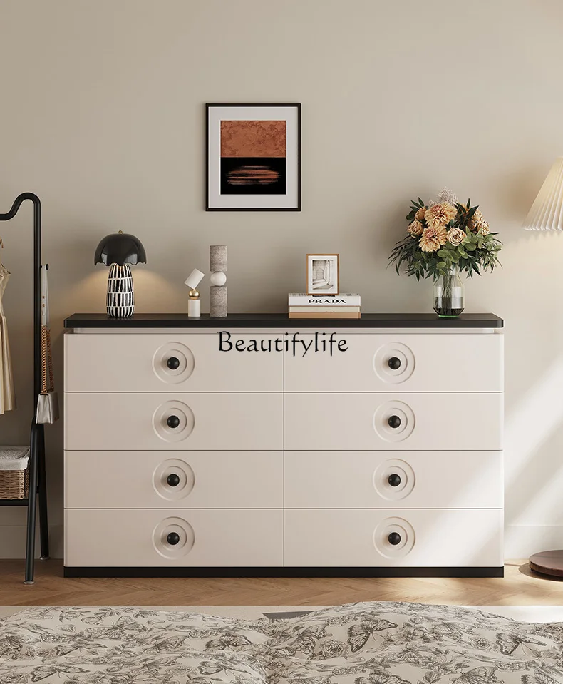 

Bedroom Ultra-Thin Locker of Bed End French Cream Style against the Wall Chest of Drawer