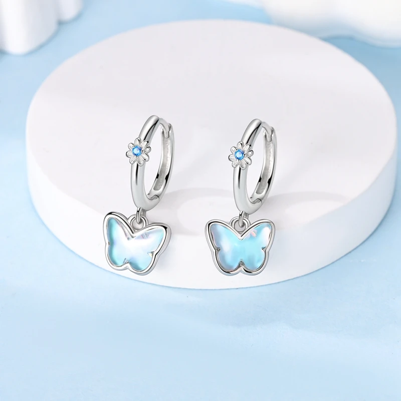 Ohrringe aus 925er-Sterlingsilber für Damen, verträumter Aurora-Schmetterlings-Tropfenohrring für Jahrestag, Hochzeit, Schmuck, Geschenke