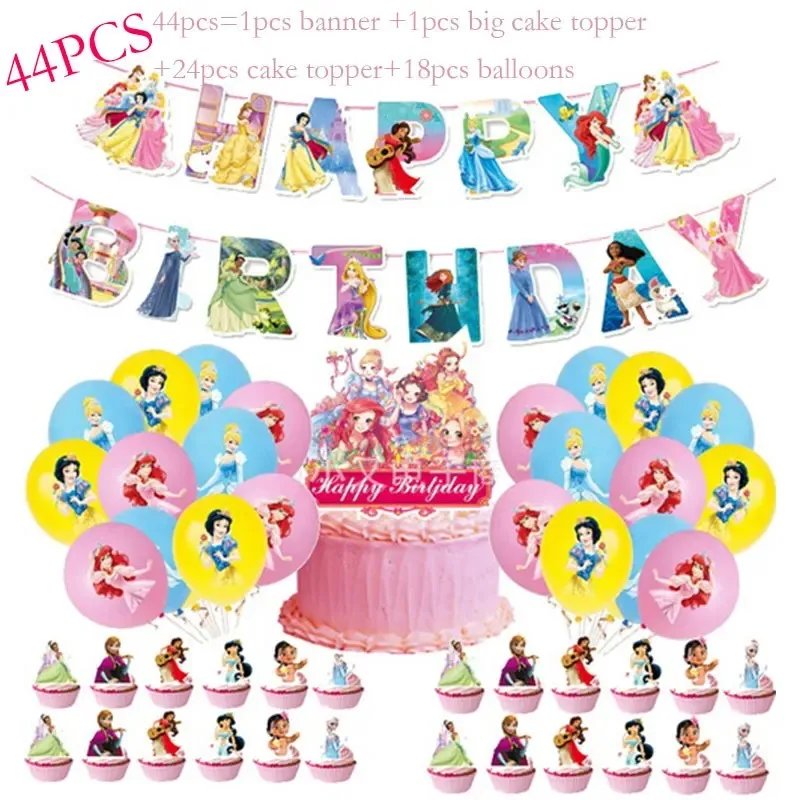 Disney Happy Girls Princess Dekoracja urodzinowa Jednorazowa zastawa stołowa Kubki Talerze Królewna Śnieżka Belle Balon Dostawy Baby Shower