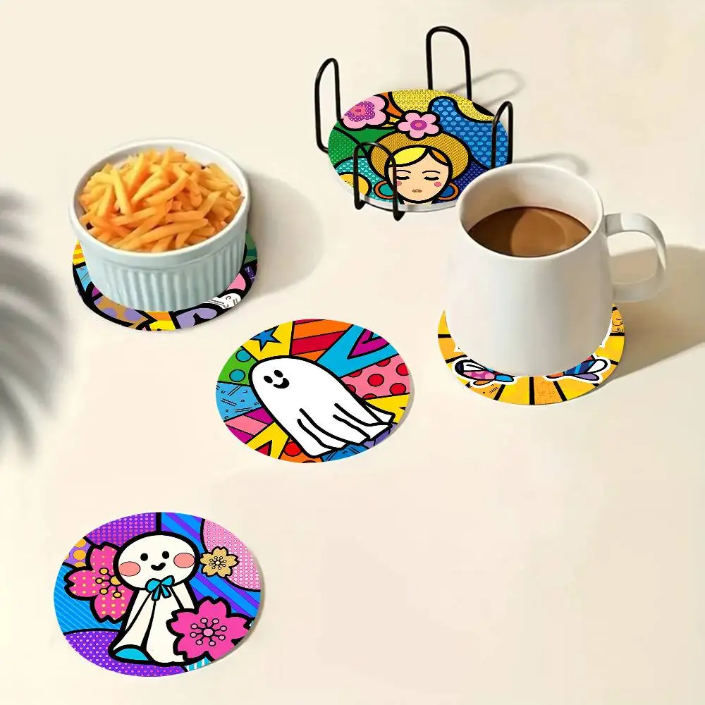 1pc B-Britto Anime Wooden Coaster Colour Printing Cup Mat Home Desk Decoration Gifts