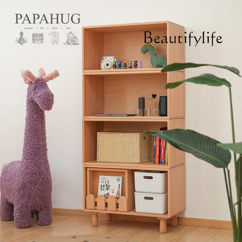 Original Design Solid Wood Combined Bookcase Plaid Bookcase Toy Storage Storage Grid Cabinet