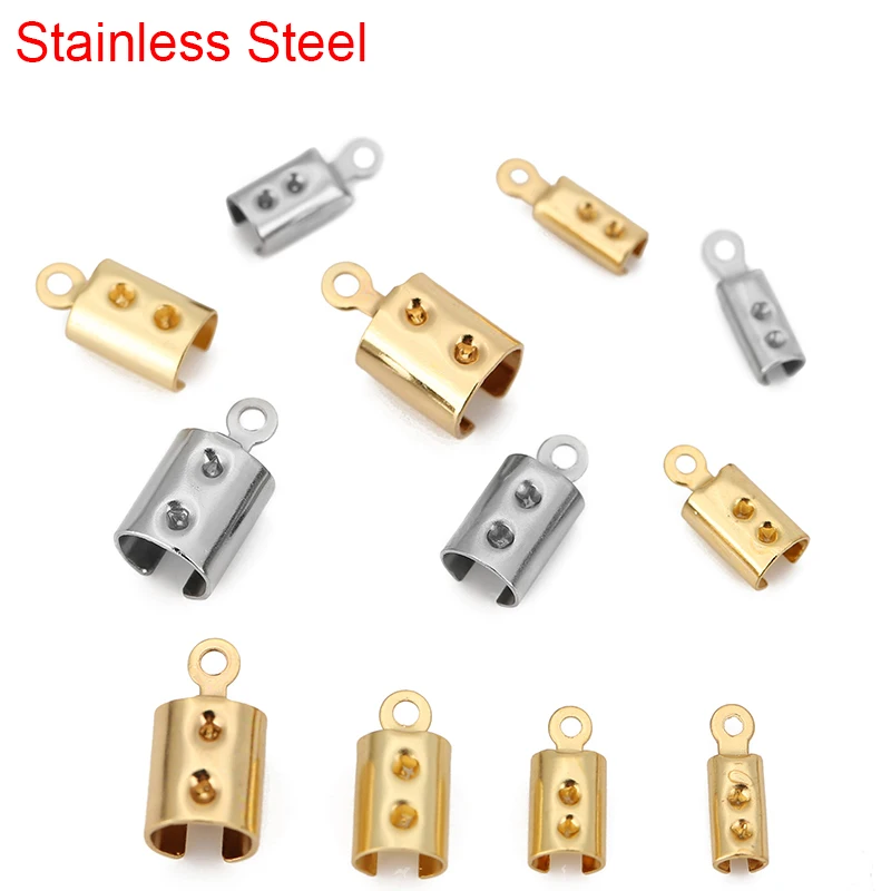 20pcs/lot Stainless Steel End Fasteners Clasps Fit 2 3.5 4.5 6 mm Leather Cord Necklace Connectors For Jewelry Making Supplies