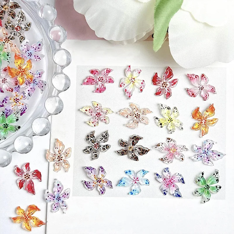 3D Nail Art Charms Ice Transparent Resin Flowers Colorful Petals Manicure Decorations DIY Nail Rhinestones Jewelry Accessories