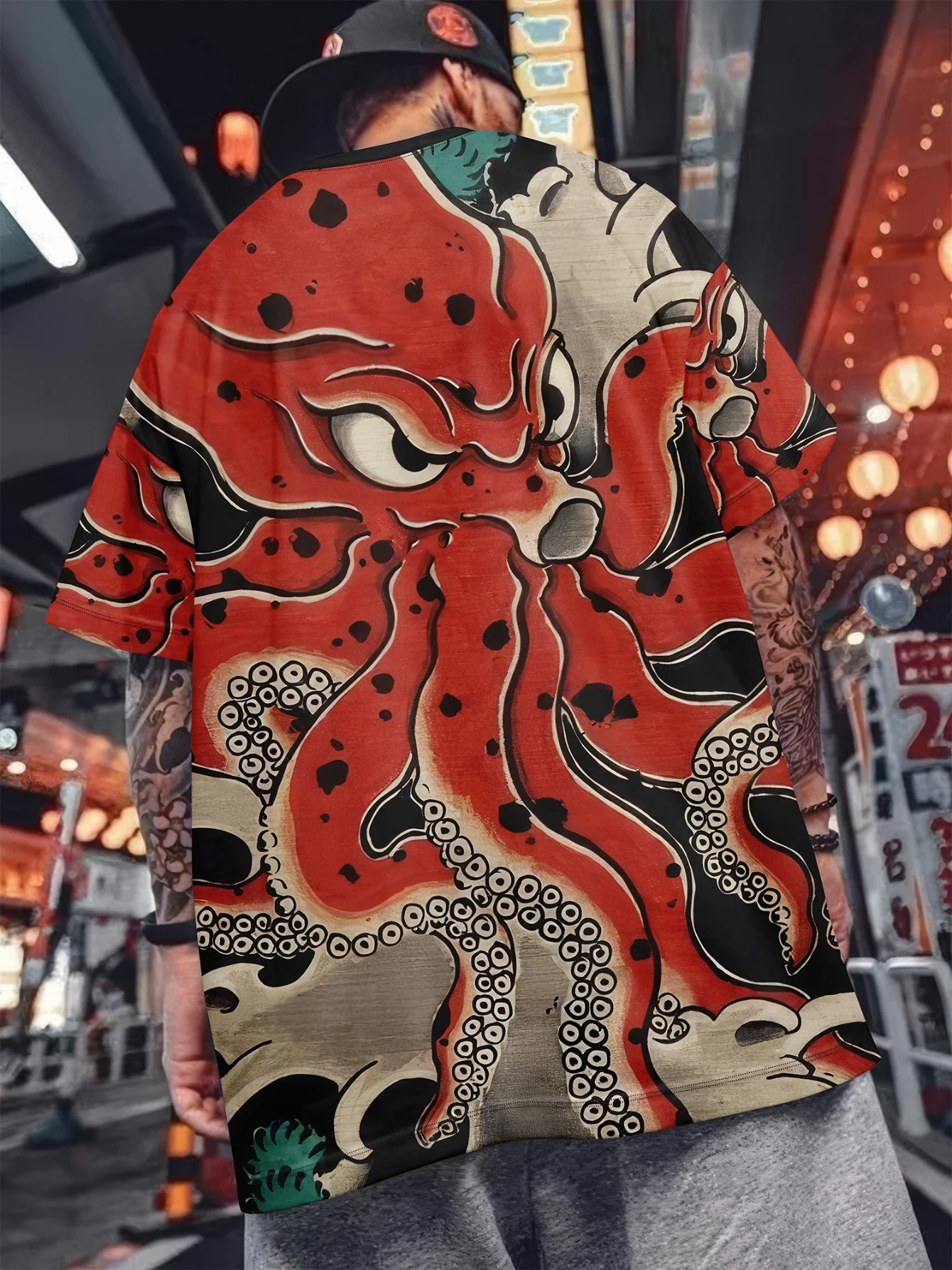 

25-26 летняя тонкая модная повседневная футболка для мужчин и мальчиков, размер 100-6XL, японские футболки с рисунком осьминога Ukiyoe, 3D футболки с принтом