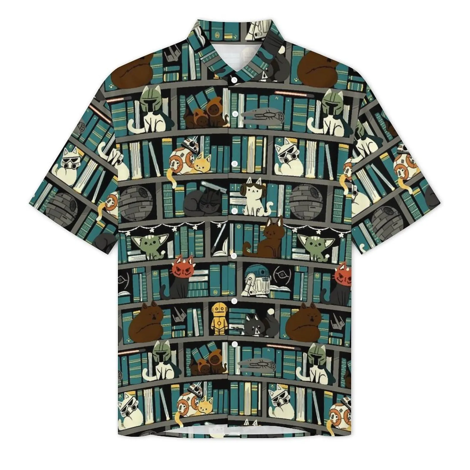 Library Cats Hawaiian Shirt For Mens Vacation Kitten Wars Casual Shirts Short Sleeve Y2K Street Graphic Vintage Oversize Blouses