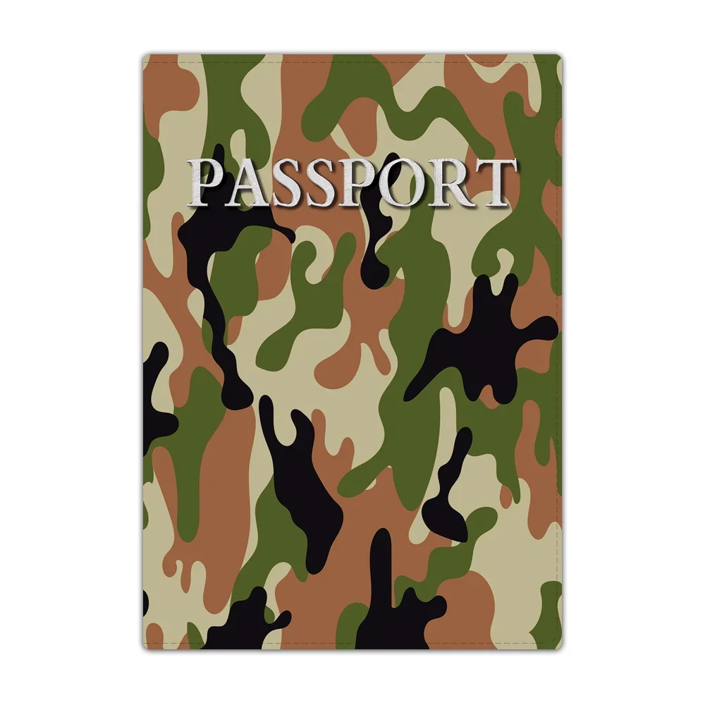 Capa De Passaporte De Couro De Camuflagem Padrão, Passagens De Ar Para Cartões, Carteira De Viagem, Titular Do Cartão De Crédito, Bolsa, Novo