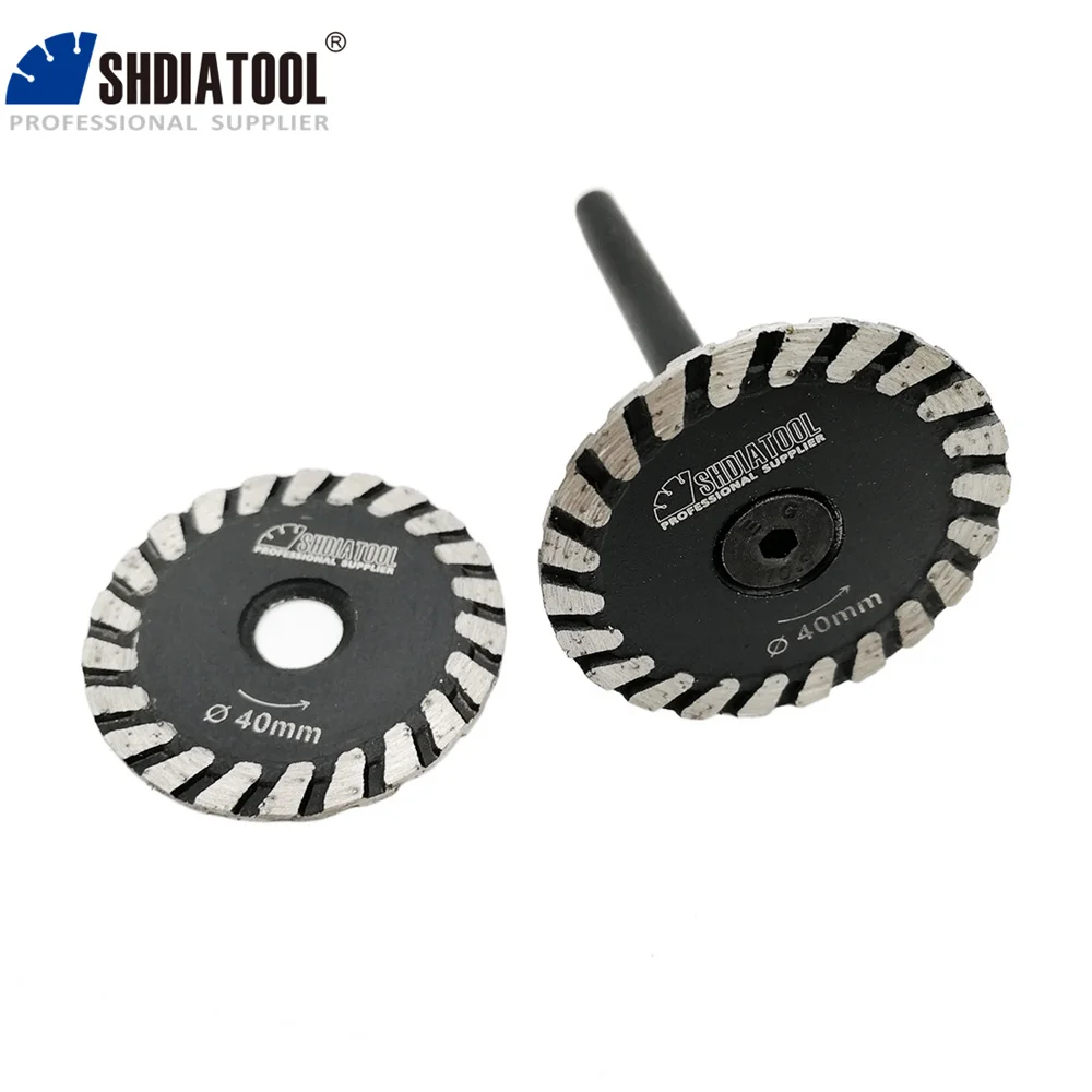 SHDIATOOL 1Pc Hot pressed diamond turbo mini Engraving saw blade with removable 6mm shank and 2pcs blades without shank