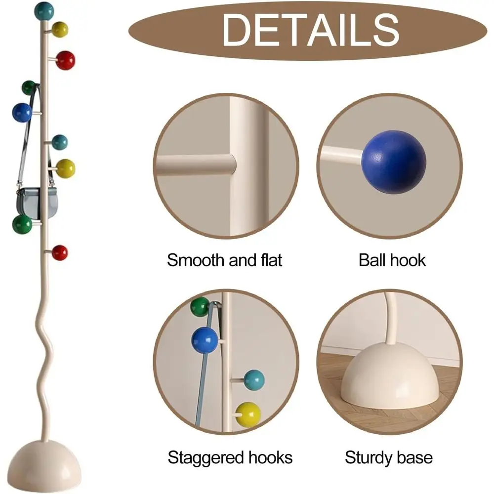 رف معطف معدني قائم بذاته مع 8 خطافات لتعليق الملابس والقبعات في المدخل أو الممر أو غرفة النوم (أسود) #5