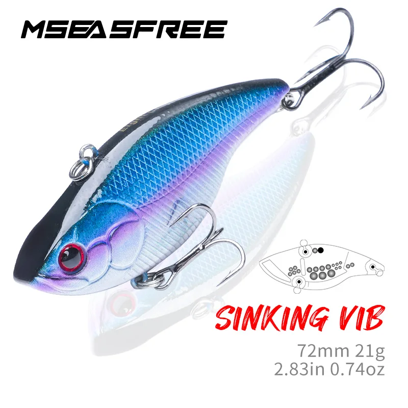 MSEASFREE Sinking Vib 72mm 21g Fishing Lure Rattle Vibration Artificial Hard Bait Noisy Wobblers For Pike Bass Fishing 18 Colors