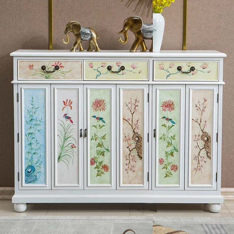 

Новый китайский стиль, расписные цветы, весна, лето, осень и зима, двухметровая складная дверь, шкаф для обуви из цельного дерева