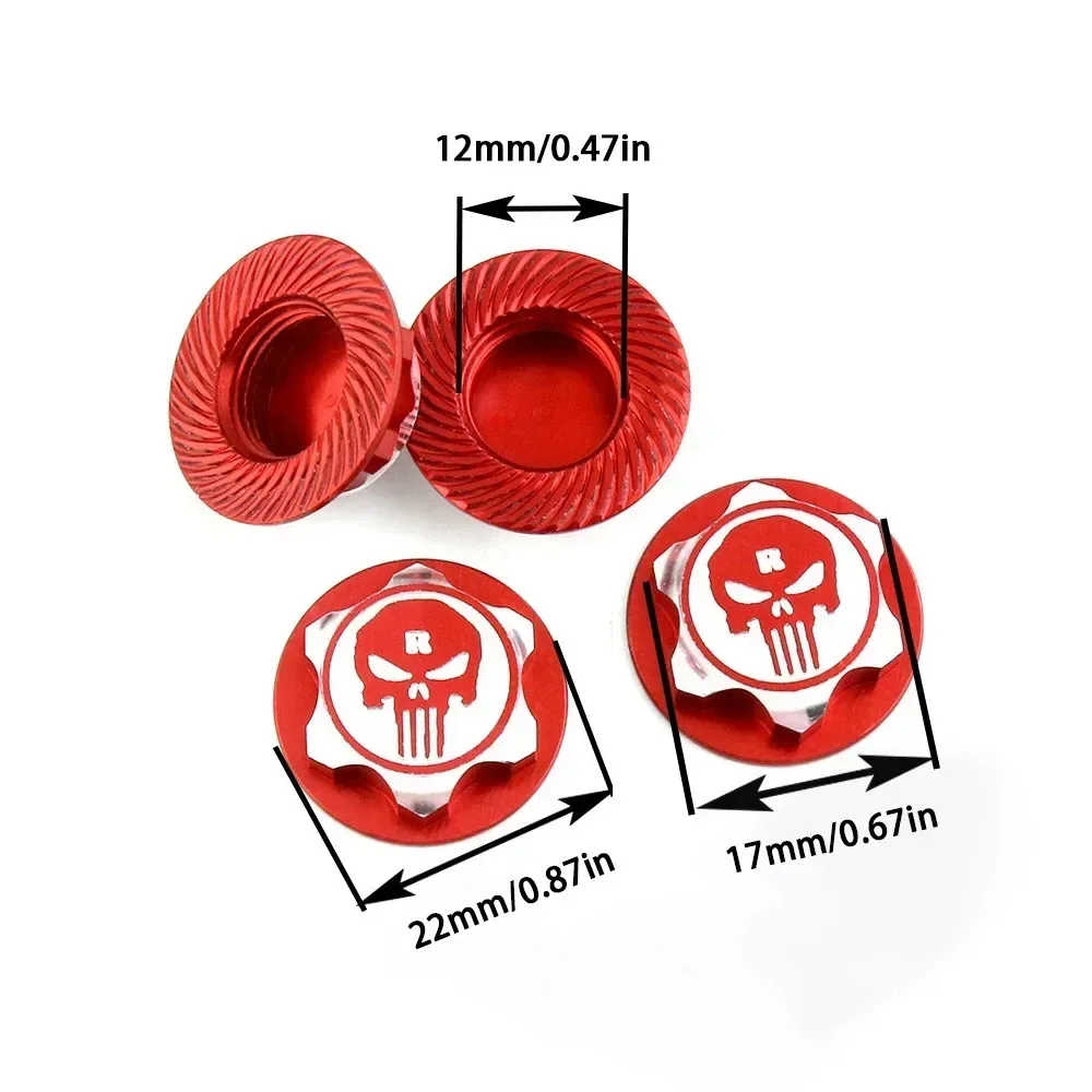 4Pcs/Set Cnc Aluminum Alloy 17mm Hex Wheel Nuts Dustproof and Anti-Slip Compatible with Trxs 1/8 & 1/10 Remote Control Models