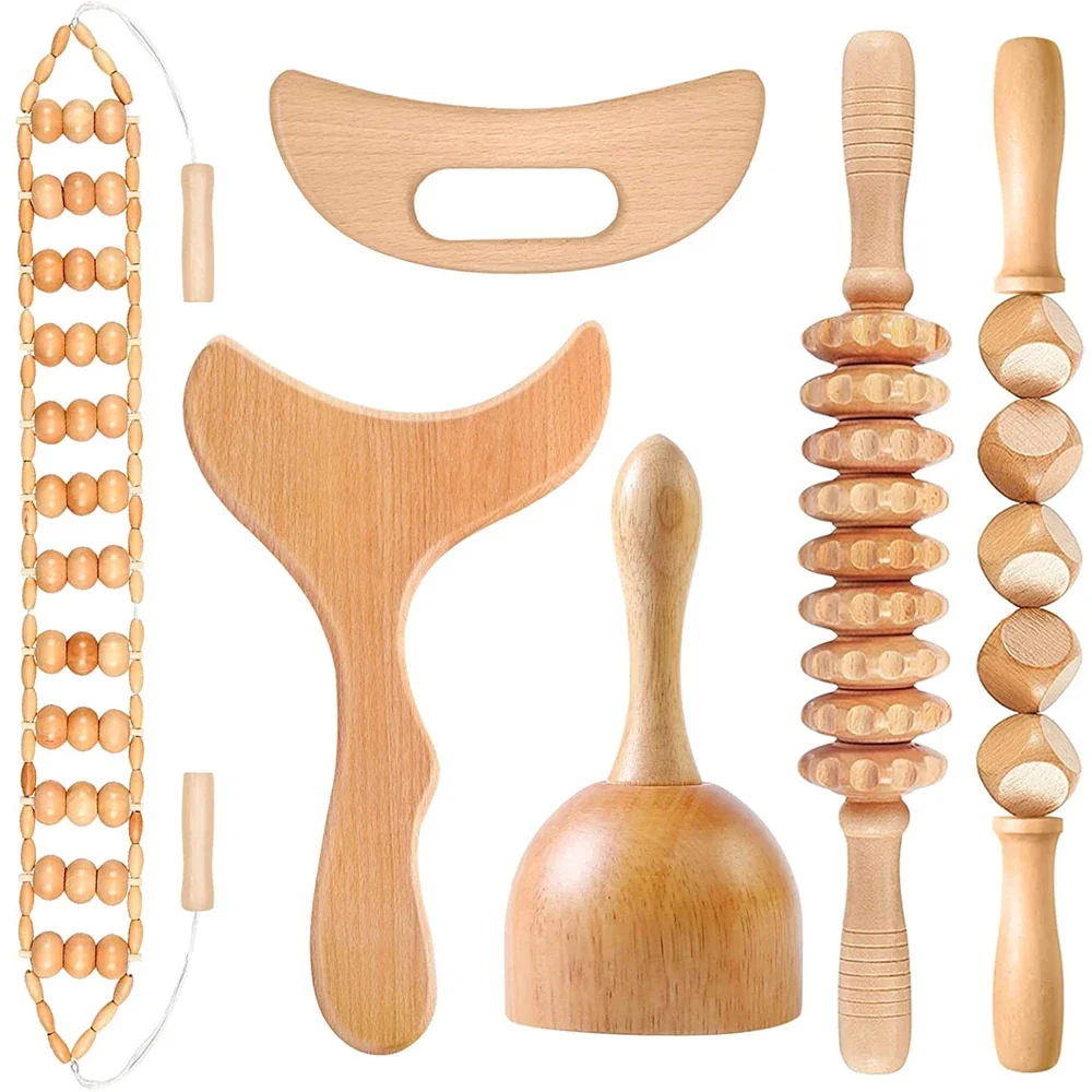 

Wood Therapy Massage Tools,Massage Roller Lymphatic Drainage Paddle Cube Massage Stick Straight Roller Stick Massager Cup