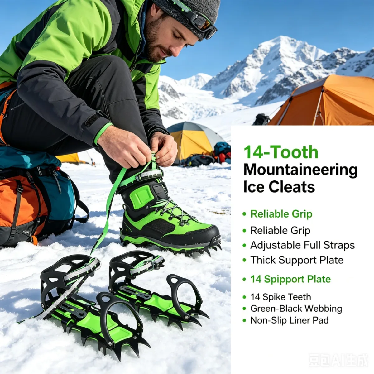 1Pair Professional Climbing Crampons 14 Studs Anti-Skid Ice Snow Walking Shoes Spike Grip Winter Outdoor Equipment Camping Gear
