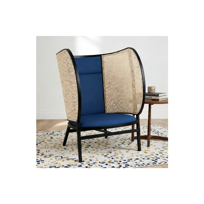 Rattan Sofa Chair Solid Wood Frame Designer Creative Leisure Chair Simple High Back Chair for Hotel Home Living Room