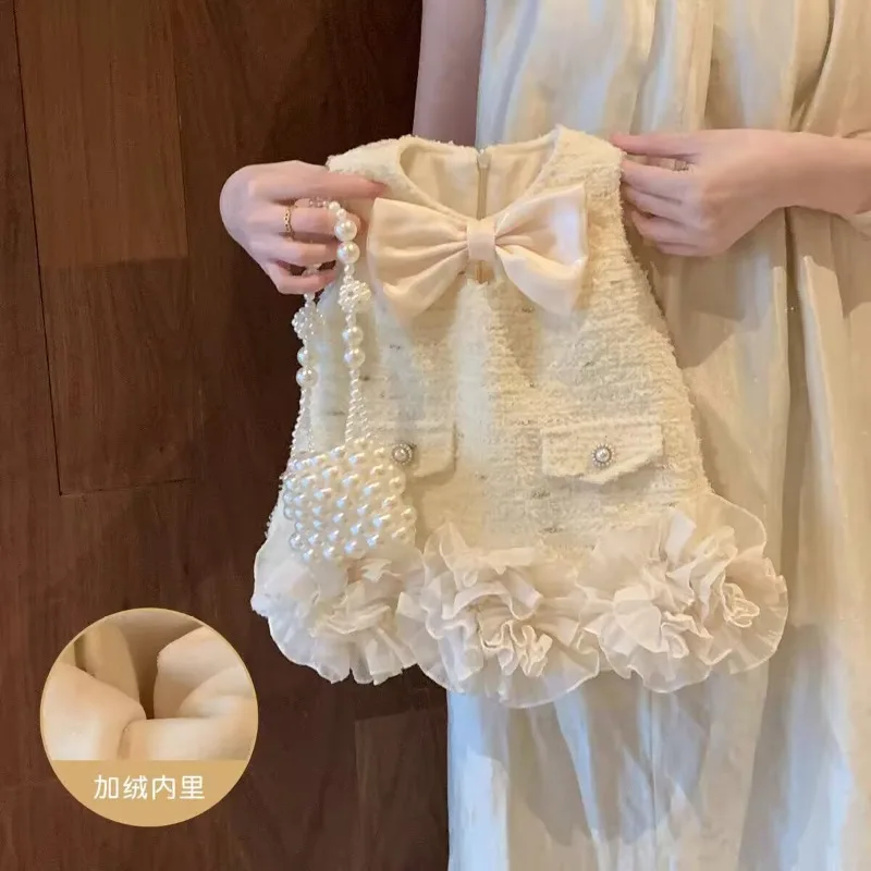 

Girls' Little Fragrant Style Vest Skirt Winter Dress 2026 New Year's Eve Baby Girl Beautiful Princess Dress