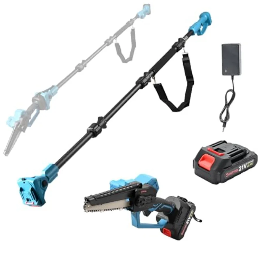 

2-In-1 Pole Saws and Mini Chainsaw Extension Pole Rotatable Pole 14ft Max Reach With 2.0ah Batteries And Shoulder Strap 21v Cha
