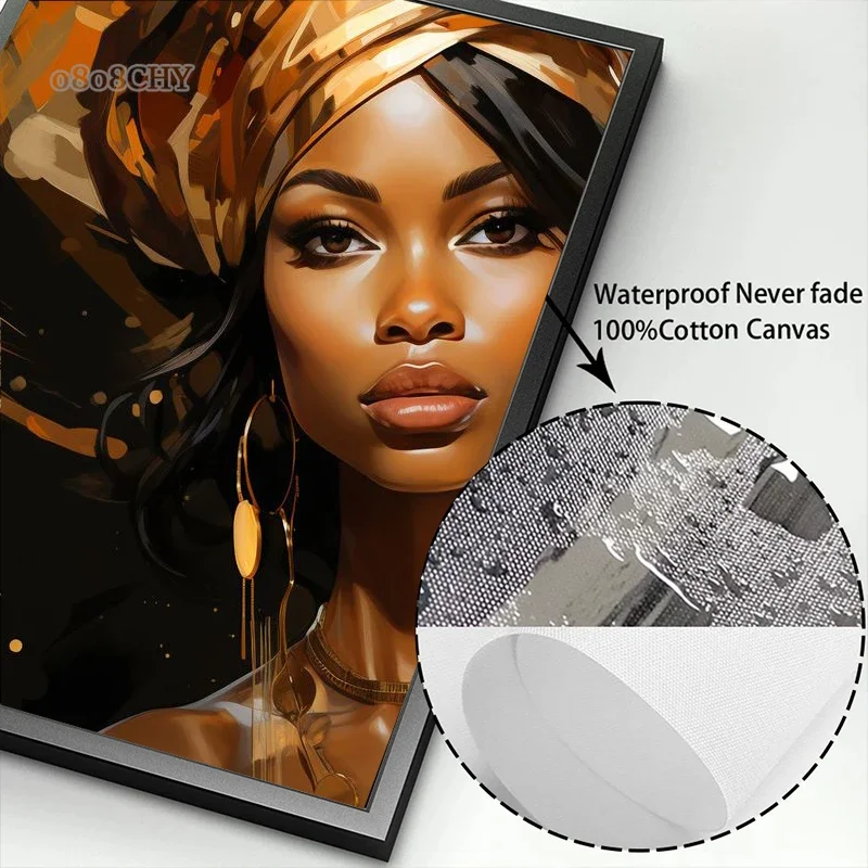 Luxury Fashion African Poster Gold and Black Woman Canvas Prints Poster Wall Art Painting Abstract Portrait Mural for Home Decor