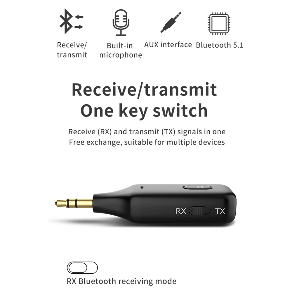 2 in 1 Wireless Bluetooth Adapter Bluetooth Receiver Transmitter Wireless 3.5mm AUX Adapter Stereo for Earphones TV Car Audio